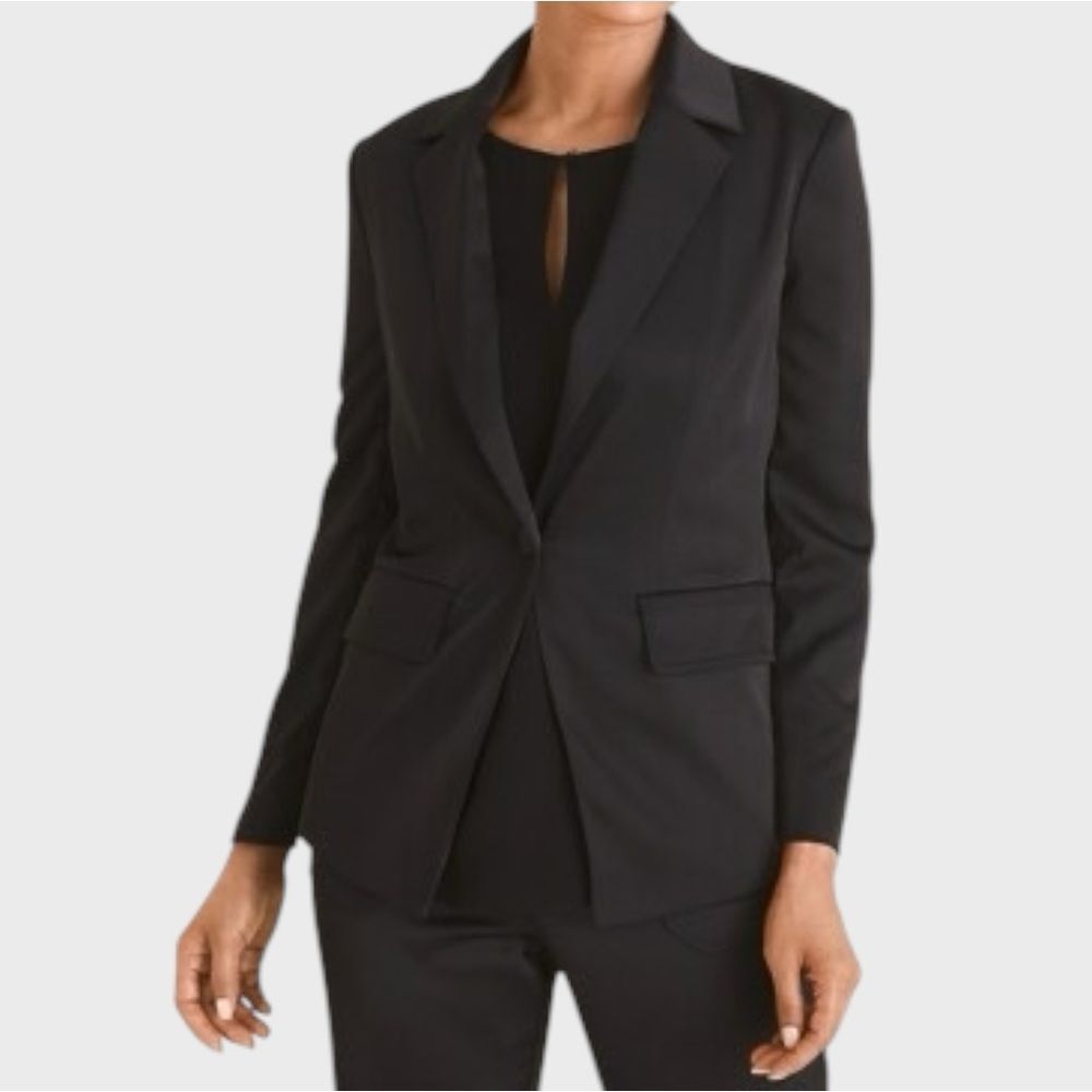 Chico’s Black Label Matte Black Satin Single Button Tuxedo Blazer Women’s Size 8 - Picture 13 of 13